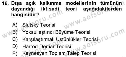 İktisadi Büyüme Dersi 2015 - 2016 Yılı Tek Ders Sınav Soruları 16. Soru