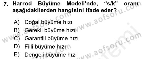 İktisadi Büyüme Dersi 2015 - 2016 Yılı Tek Ders Sınavı 7. Soru