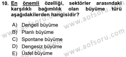 İktisadi Büyüme Dersi 2016 - 2017 Yılı 3 Ders Sınavı 10. Soru