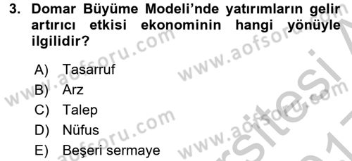 İktisadi Büyüme Dersi 2016 - 2017 Yılı 3 Ders Sınavı 3. Soru