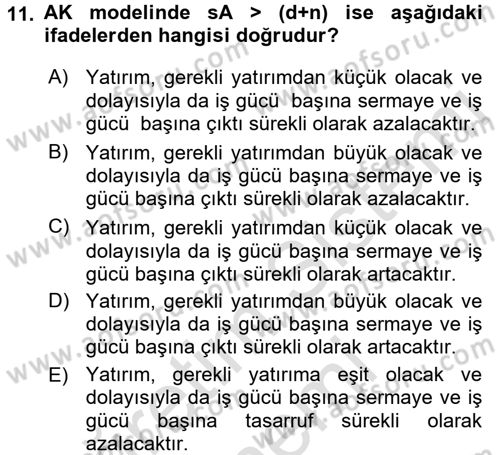 İktisadi Büyüme Dersi 2016 - 2017 Yılı (Final) Dönem Sonu Sınavı 11. Soru