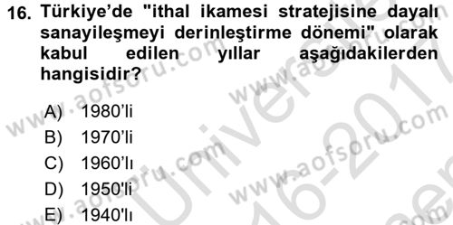 İktisadi Büyüme Dersi 2016 - 2017 Yılı (Final) Dönem Sonu Sınavı 16. Soru