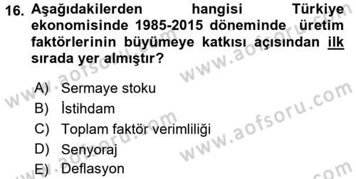 İktisadi Büyüme Dersi 2017 - 2018 Yılı 3 Ders Sınav Soruları 16. Soru