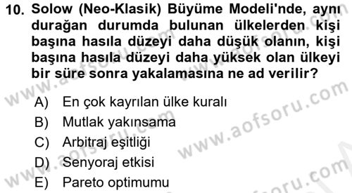 İktisadi Büyüme Dersi 2017 - 2018 Yılı (Final) Dönem Sonu Sınav Soruları 10. Soru