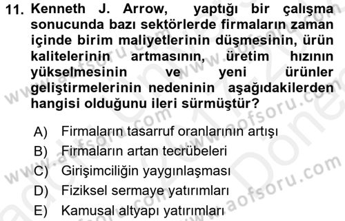 İktisadi Büyüme Dersi 2017 - 2018 Yılı (Final) Dönem Sonu Sınav Soruları 11. Soru