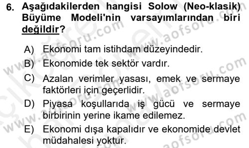 İktisadi Büyüme Dersi 2017 - 2018 Yılı (Final) Dönem Sonu Sınav Soruları 6. Soru