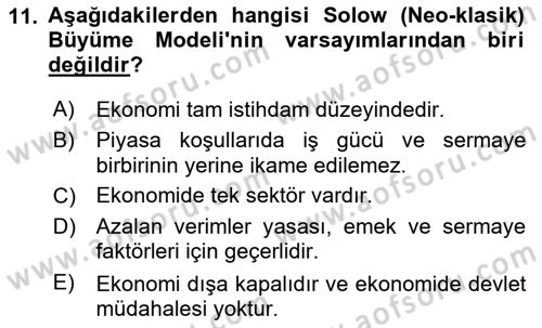 İktisadi Büyüme Dersi 2018 - 2019 Yılı 3 Ders Sınav Soruları 11. Soru
