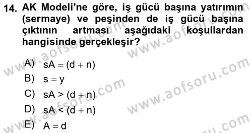 İktisadi Büyüme Dersi 2018 - 2019 Yılı 3 Ders Sınav Soruları 14. Soru