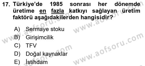 İktisadi Büyüme Dersi 2018 - 2019 Yılı 3 Ders Sınav Soruları 17. Soru