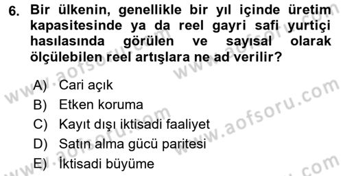 İktisadi Büyüme Dersi 2018 - 2019 Yılı 3 Ders Sınav Soruları 6. Soru