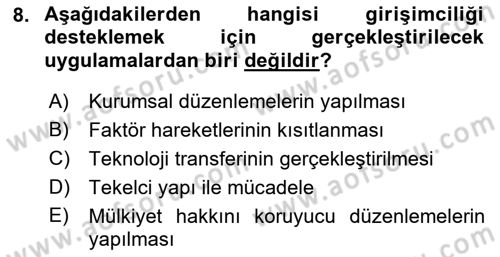 İktisadi Büyüme Dersi 2018 - 2019 Yılı 3 Ders Sınav Soruları 8. Soru