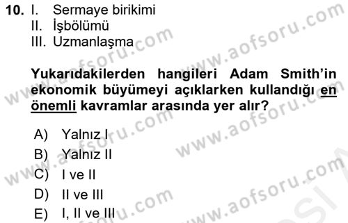 İktisadi Büyüme Dersi 2018 - 2019 Yılı (Vize) Ara Sınav Soruları 10. Soru