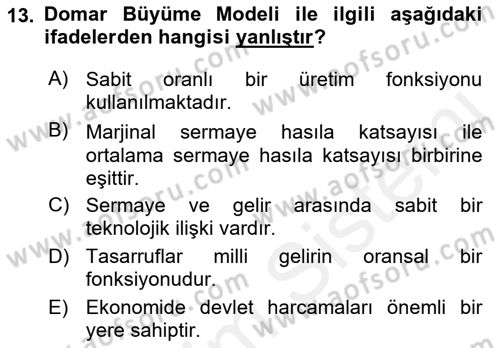 İktisadi Büyüme Dersi 2018 - 2019 Yılı (Vize) Ara Sınav Soruları 13. Soru