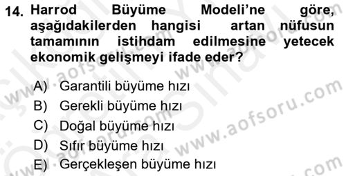 İktisadi Büyüme Dersi 2018 - 2019 Yılı (Vize) Ara Sınav Soruları 14. Soru