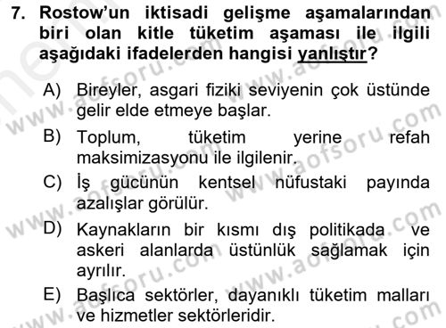 İktisadi Büyüme Dersi 2018 - 2019 Yılı (Vize) Ara Sınav Soruları 7. Soru