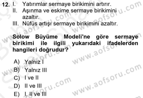 İktisadi Büyüme Dersi 2018 - 2019 Yılı (Final) Dönem Sonu Sınav Soruları 12. Soru