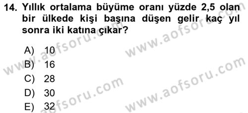 İktisadi Büyüme Dersi 2018 - 2019 Yılı (Final) Dönem Sonu Sınav Soruları 14. Soru