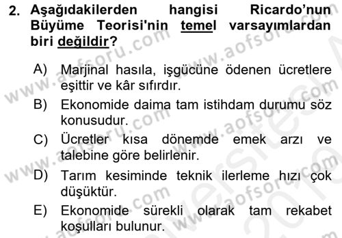İktisadi Büyüme Dersi 2018 - 2019 Yılı (Final) Dönem Sonu Sınav Soruları 2. Soru