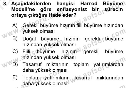 İktisadi Büyüme Dersi 2018 - 2019 Yılı (Final) Dönem Sonu Sınav Soruları 3. Soru