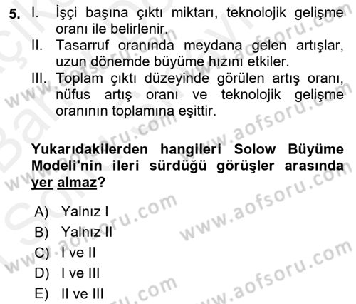 İktisadi Büyüme Dersi 2018 - 2019 Yılı (Final) Dönem Sonu Sınav Soruları 5. Soru