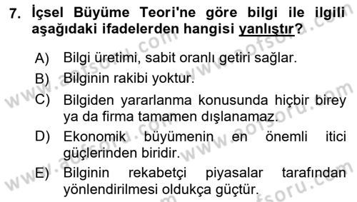İktisadi Büyüme Dersi 2018 - 2019 Yılı (Final) Dönem Sonu Sınav Soruları 7. Soru
