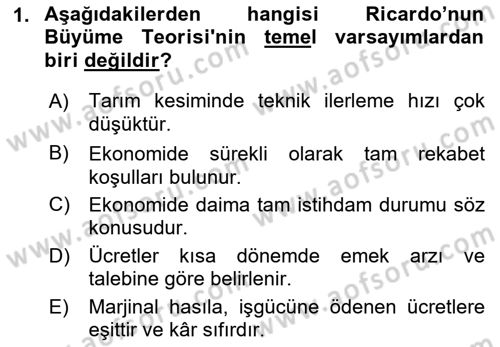 İktisadi Büyüme Dersi 2018 - 2019 Yılı Yaz Okulu Sınav Soruları 1. Soru