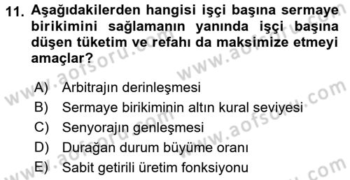 İktisadi Büyüme Dersi 2018 - 2019 Yılı Yaz Okulu Sınav Soruları 11. Soru