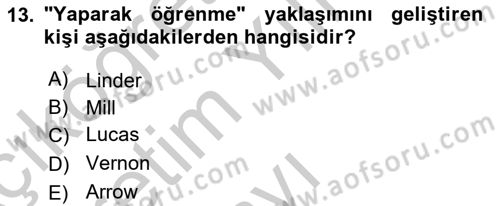 İktisadi Büyüme Dersi 2018 - 2019 Yılı Yaz Okulu Sınav Soruları 13. Soru