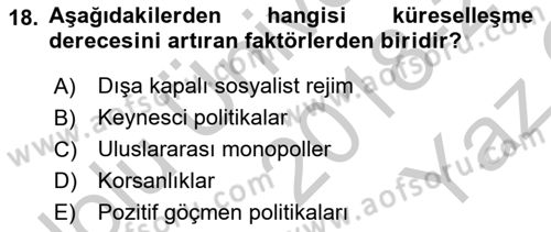 İktisadi Büyüme Dersi 2018 - 2019 Yılı Yaz Okulu Sınav Soruları 18. Soru