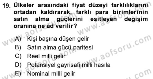 İktisadi Büyüme Dersi 2018 - 2019 Yılı Yaz Okulu Sınav Soruları 19. Soru