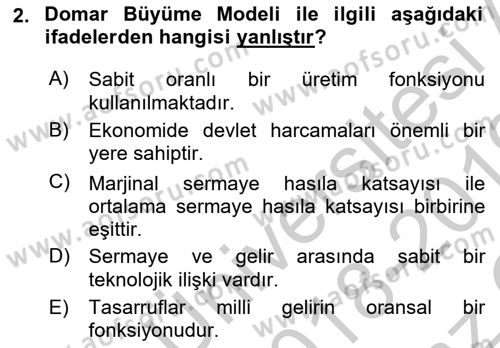 İktisadi Büyüme Dersi 2018 - 2019 Yılı Yaz Okulu Sınav Soruları 2. Soru