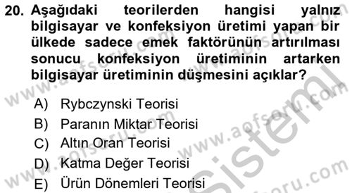İktisadi Büyüme Dersi 2018 - 2019 Yılı Yaz Okulu Sınav Soruları 20. Soru