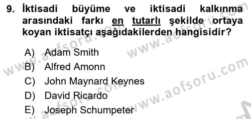 İktisadi Büyüme Dersi 2018 - 2019 Yılı Yaz Okulu Sınav Soruları 9. Soru