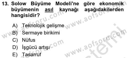 İktisadi Büyüme Dersi Yaz Okulu Sınavı Deneme Sınav Soruları 13. Soru