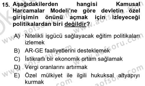 İktisadi Büyüme Dersi Yaz Okulu Sınavı Deneme Sınav Soruları 15. Soru