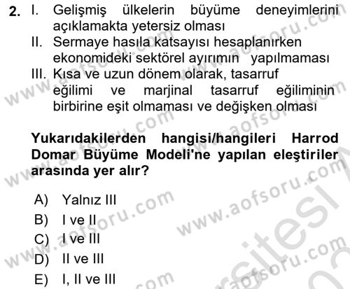 İktisadi Büyüme Dersi 2020 - 2021 Yılı Yaz Okulu Sınav Soruları 2. Soru