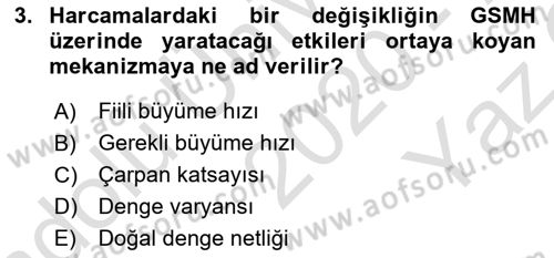 İktisadi Büyüme Dersi 2020 - 2021 Yılı Yaz Okulu Sınav Soruları 3. Soru