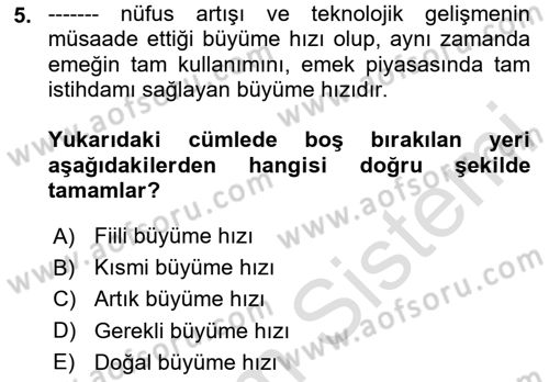İktisadi Büyüme Dersi Yaz Okulu Sınavı Deneme Sınav Soruları 5. Soru