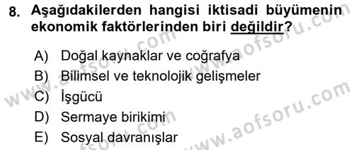 İktisadi Büyüme Dersi 2020 - 2021 Yılı Yaz Okulu Sınav Soruları 8. Soru