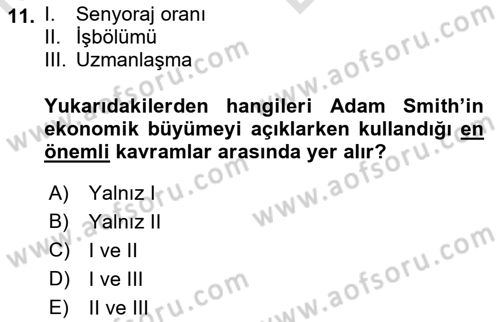 İktisadi Büyüme Dersi 2021 - 2022 Yılı (Vize) Ara Sınav Soruları 11. Soru