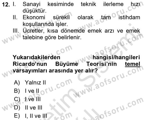 İktisadi Büyüme Dersi 2021 - 2022 Yılı (Vize) Ara Sınav Soruları 12. Soru