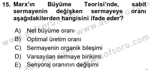 İktisadi Büyüme Dersi 2021 - 2022 Yılı (Vize) Ara Sınav Soruları 15. Soru