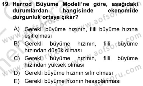 İktisadi Büyüme Dersi 2021 - 2022 Yılı (Vize) Ara Sınav Soruları 19. Soru