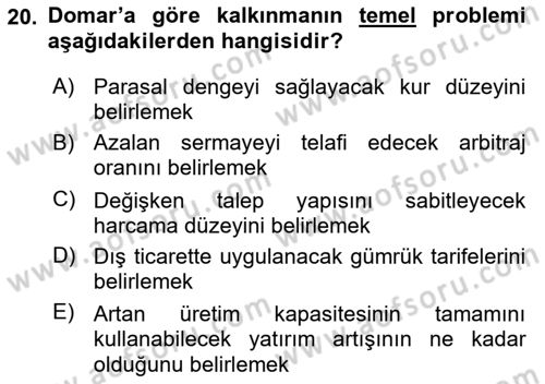 İktisadi Büyüme Dersi 2021 - 2022 Yılı (Vize) Ara Sınav Soruları 20. Soru