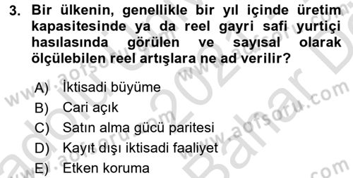 İktisadi Büyüme Dersi 2021 - 2022 Yılı (Vize) Ara Sınav Soruları 3. Soru