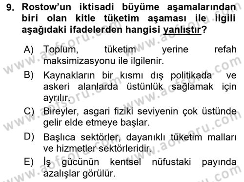 İktisadi Büyüme Dersi 2021 - 2022 Yılı (Vize) Ara Sınav Soruları 9. Soru