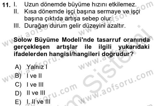 İktisadi Büyüme Dersi 2021 - 2022 Yılı (Final) Dönem Sonu Sınav Soruları 11. Soru