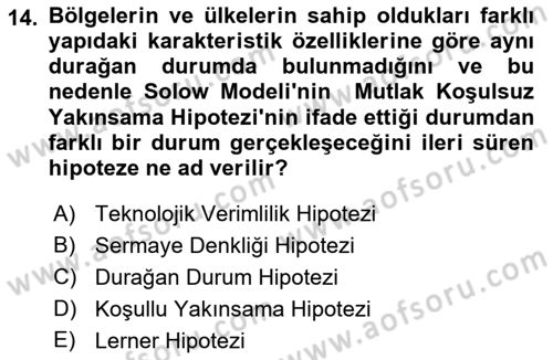 İktisadi Büyüme Dersi 2021 - 2022 Yılı (Final) Dönem Sonu Sınav Soruları 14. Soru