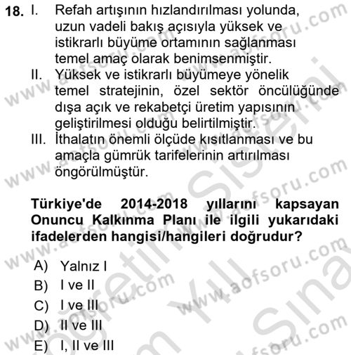 İktisadi Büyüme Dersi 2021 - 2022 Yılı (Final) Dönem Sonu Sınavı 18. Soru