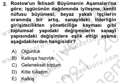 İktisadi Büyüme Dersi 2021 - 2022 Yılı (Final) Dönem Sonu Sınav Soruları 2. Soru